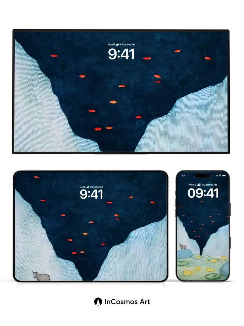 Nocturnal Canyon Wallpaper with Floating Embers