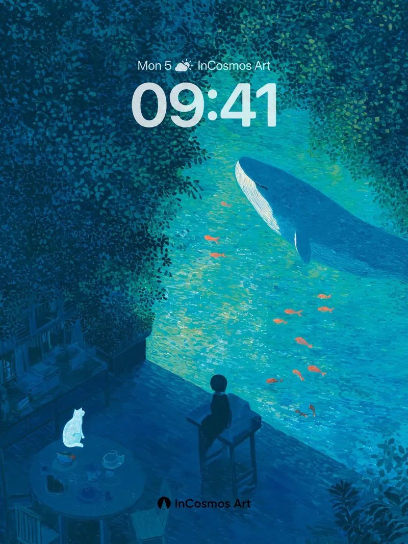 Whispering Depths Wallpaper with Floating Whale wallpaper for iPhone, iPad & Mac