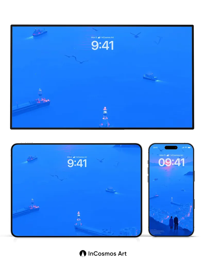 Serenity Sunset Wallpaper with Floating Shadows