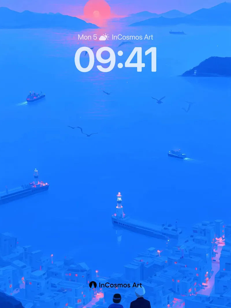 Serenity Sunset Wallpaper with Floating Shadows