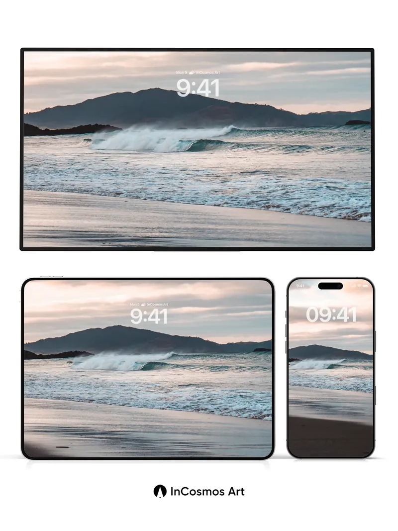 Serenity Wave Wallpaper with Distant Peaks