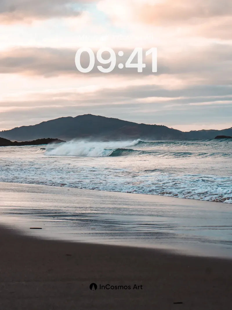 Serenity Wave Wallpaper with Distant Peaks