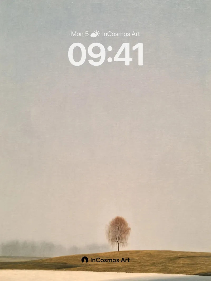 Solitary Tree Wallpaper in Misty Field wallpaper for iPhone, iPad & Mac