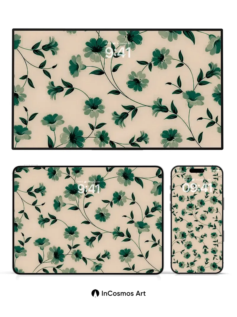 Whispering Vine Wallpaper with Emerald Hues