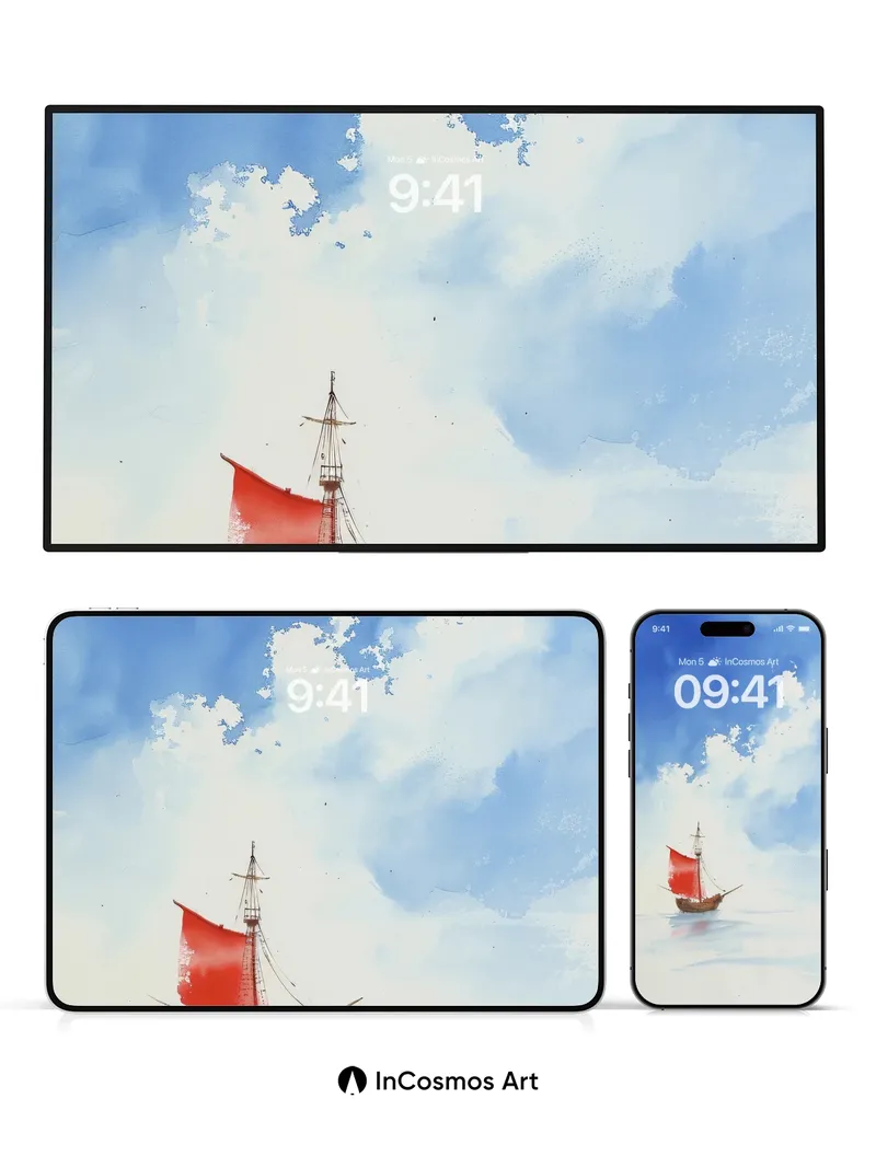 Serenity Sail Wallpaper with Crimson Canvas