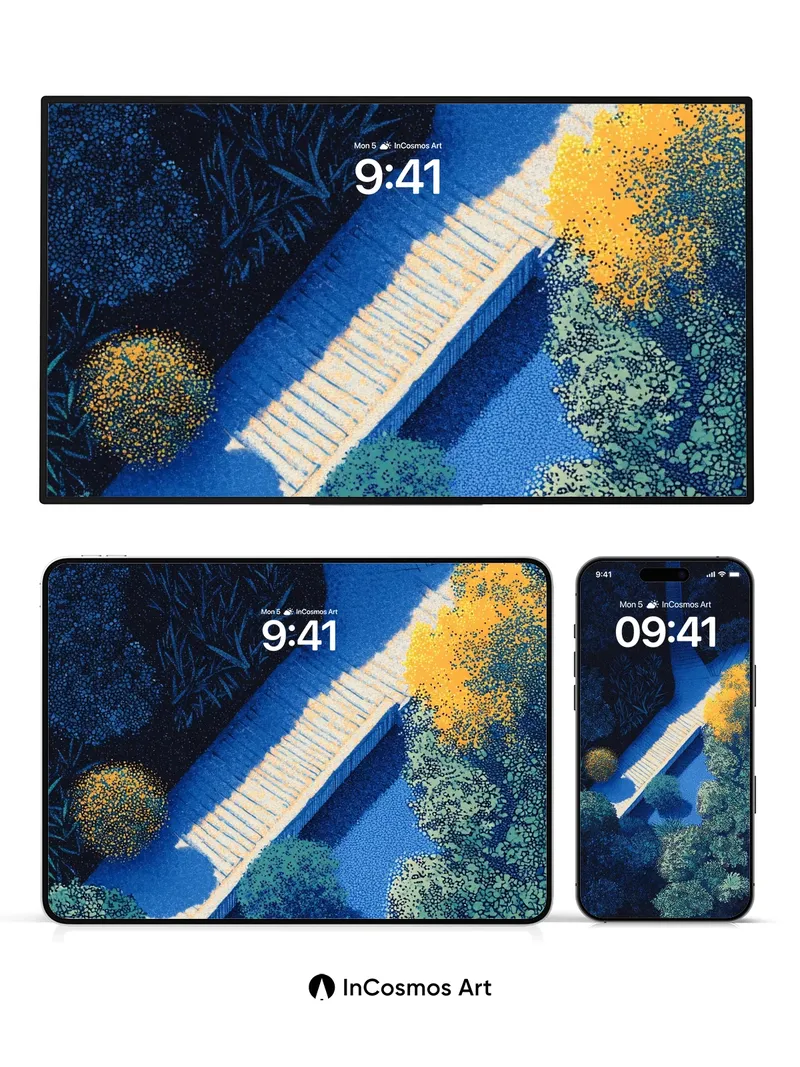 Nocturnal Path Wallpaper with Golden Light Veil