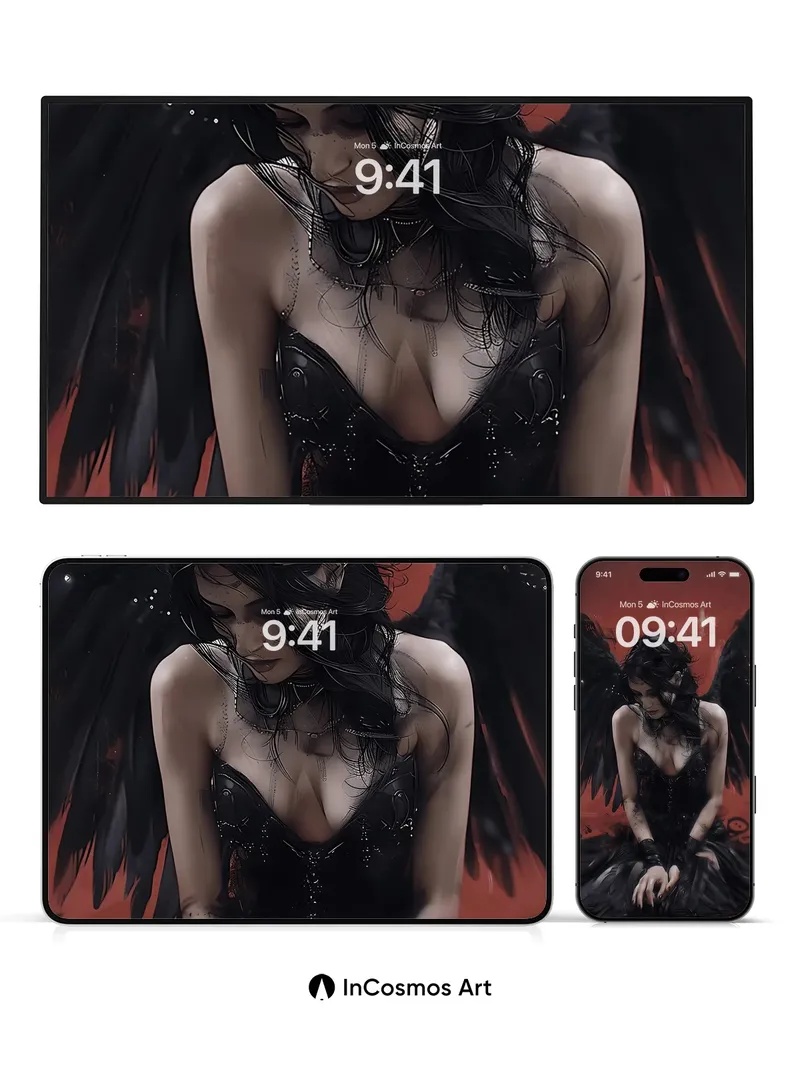 Shadowed Reverie Wallpaper with Feathered Wings