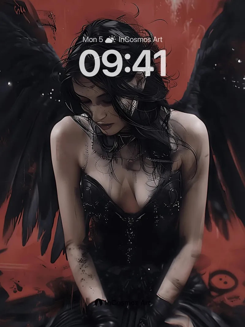 Shadowed Reverie Wallpaper with Feathered Wings