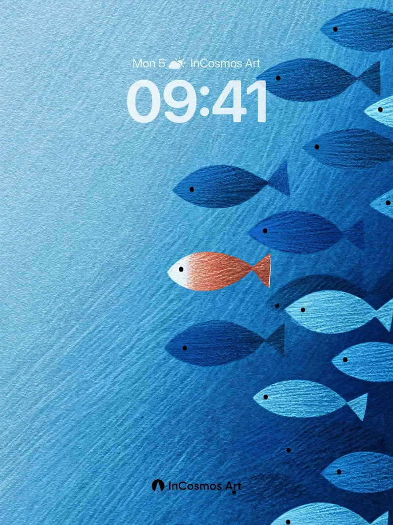 Serenity Swarm Wallpaper with One Rebel Fish wallpaper for iPhone, iPad & Mac