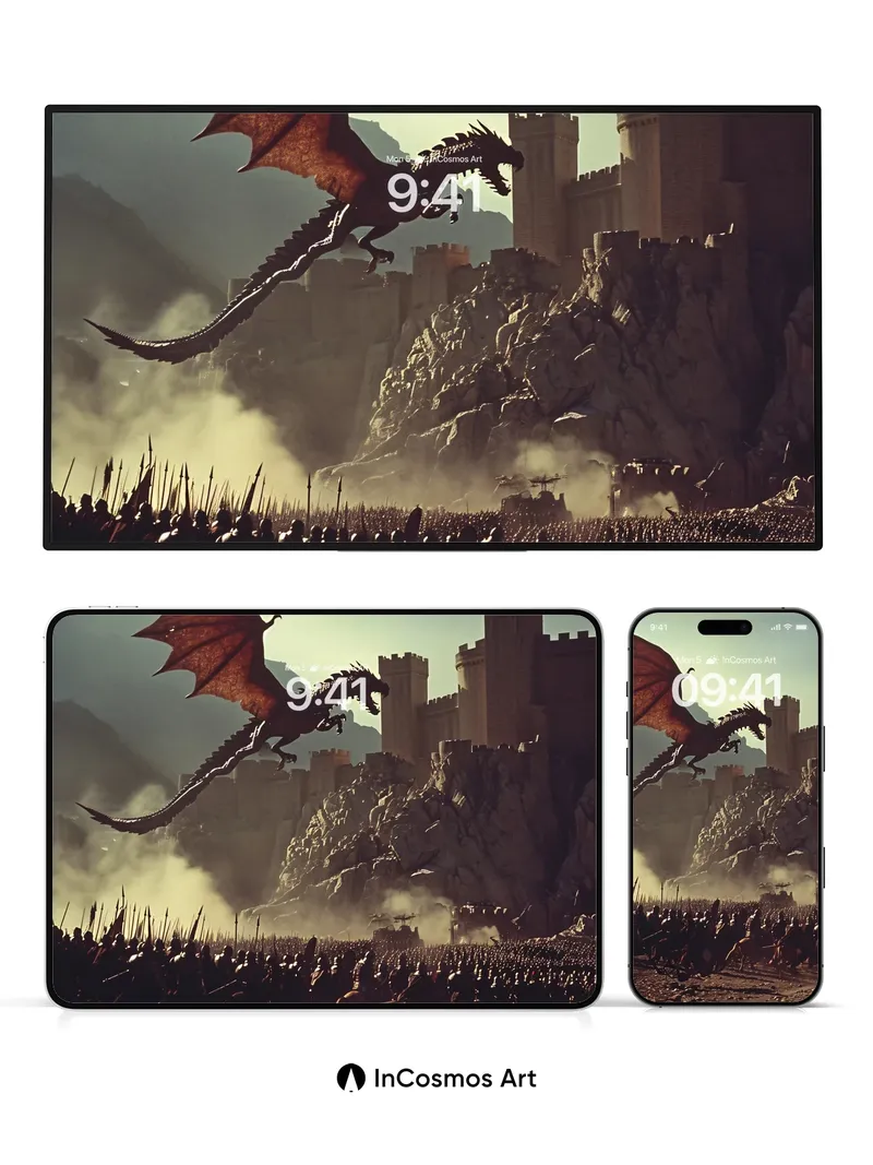 Epic Dragon Flight Wallpaper with Castle Ruins
