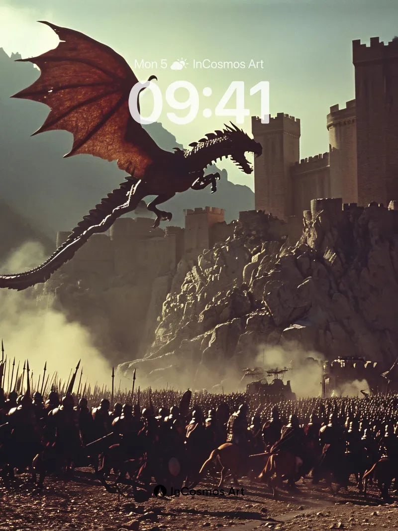 Epic Dragon Flight Wallpaper with Castle Ruins
