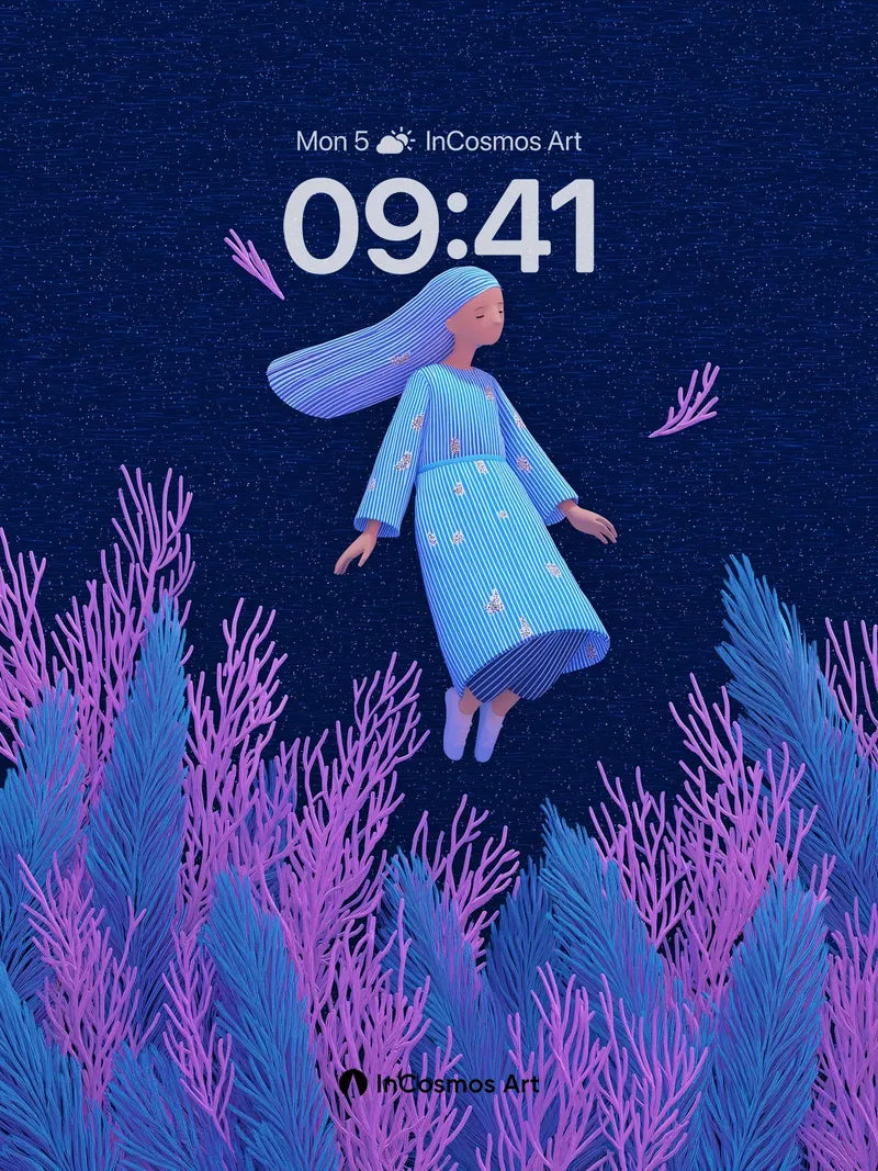 Stellar Drift Wallpaper with Floating Coral wallpaper for iPhone, iPad & Mac
