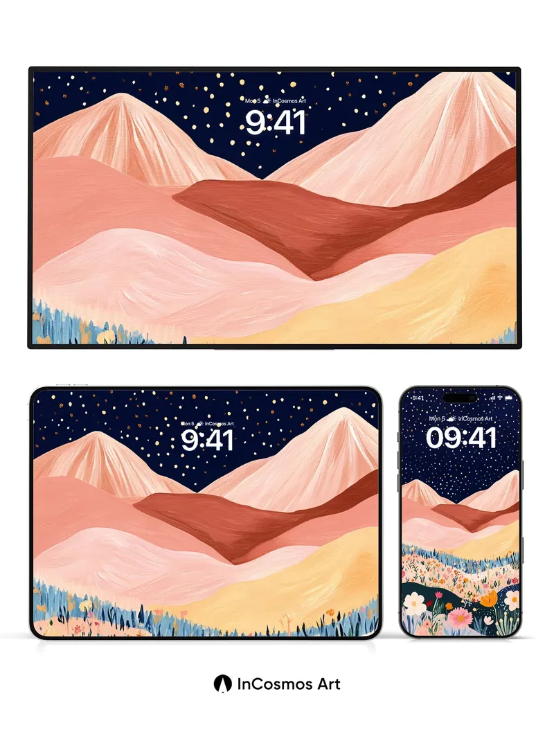 Starry Valley Wallpaper with Whispering Flowers