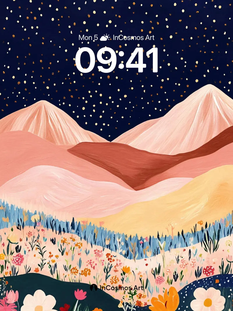 Starry Valley Wallpaper with Whispering Flowers