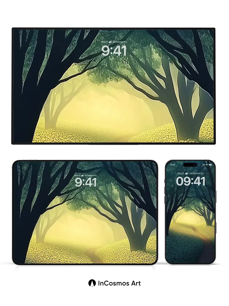 Whispering Canopy Wallpaper with Golden Hush