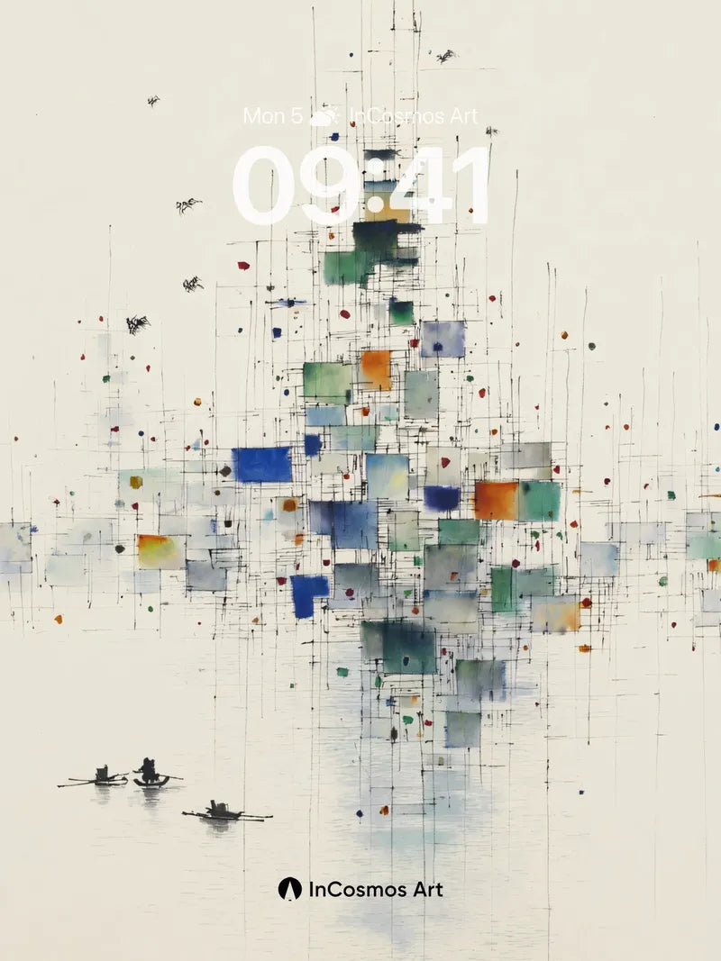 Serene Grid Wallpaper with Floating Canoes wallpaper for iPhone, iPad & Mac