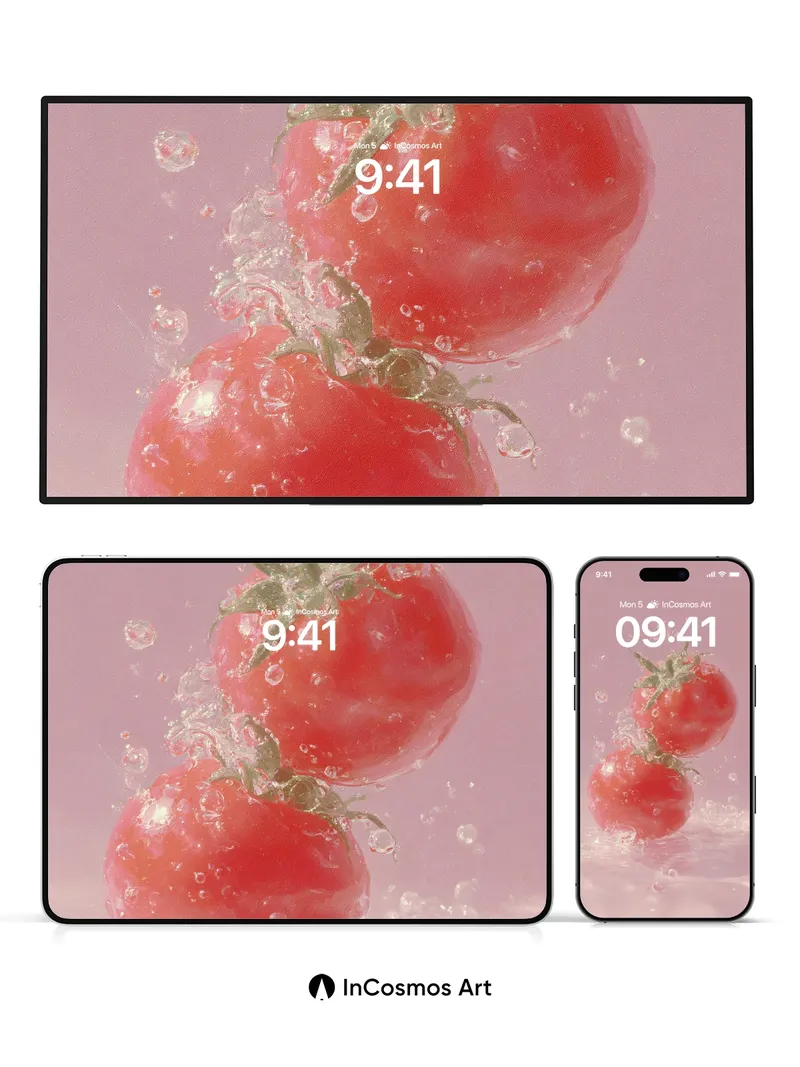 Luminous Plumage Wallpaper with Floating Tomatoes