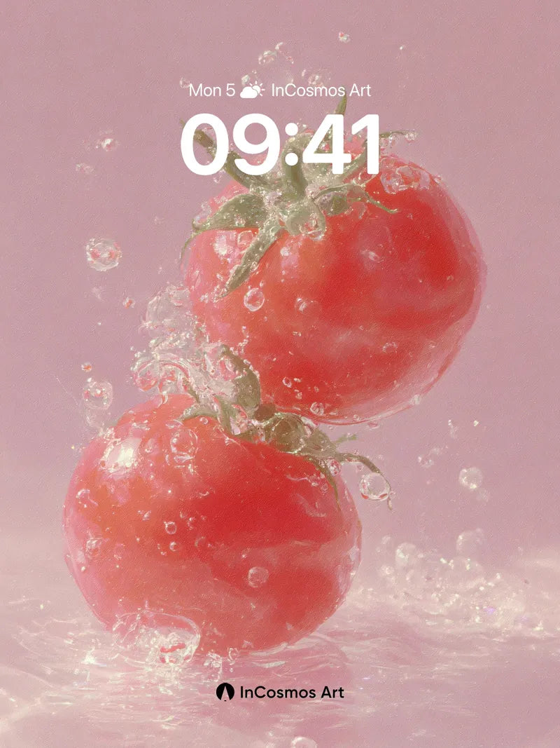 Luminous Plumage Wallpaper with Floating Tomatoes