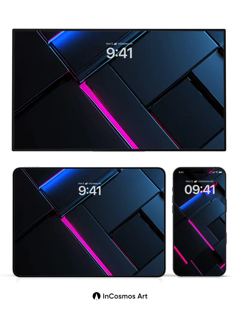 Neon Pulse Wallpaper with Geometric Depth