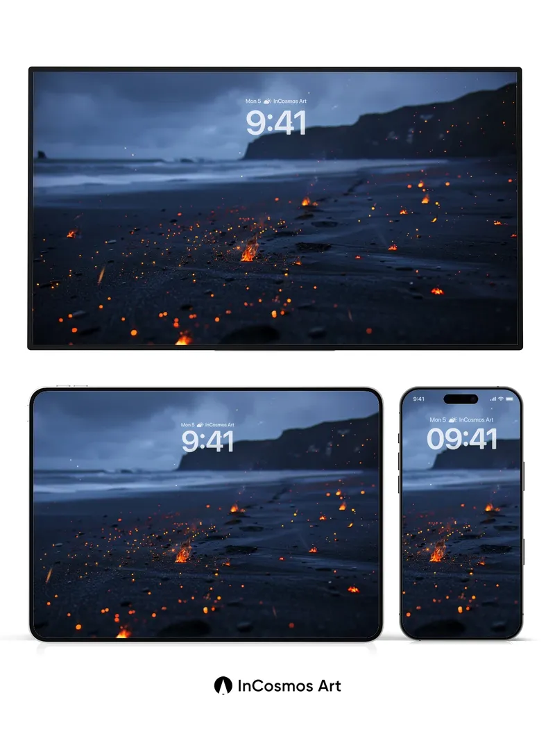 Ember Trail Wallpaper with Midnight Sea