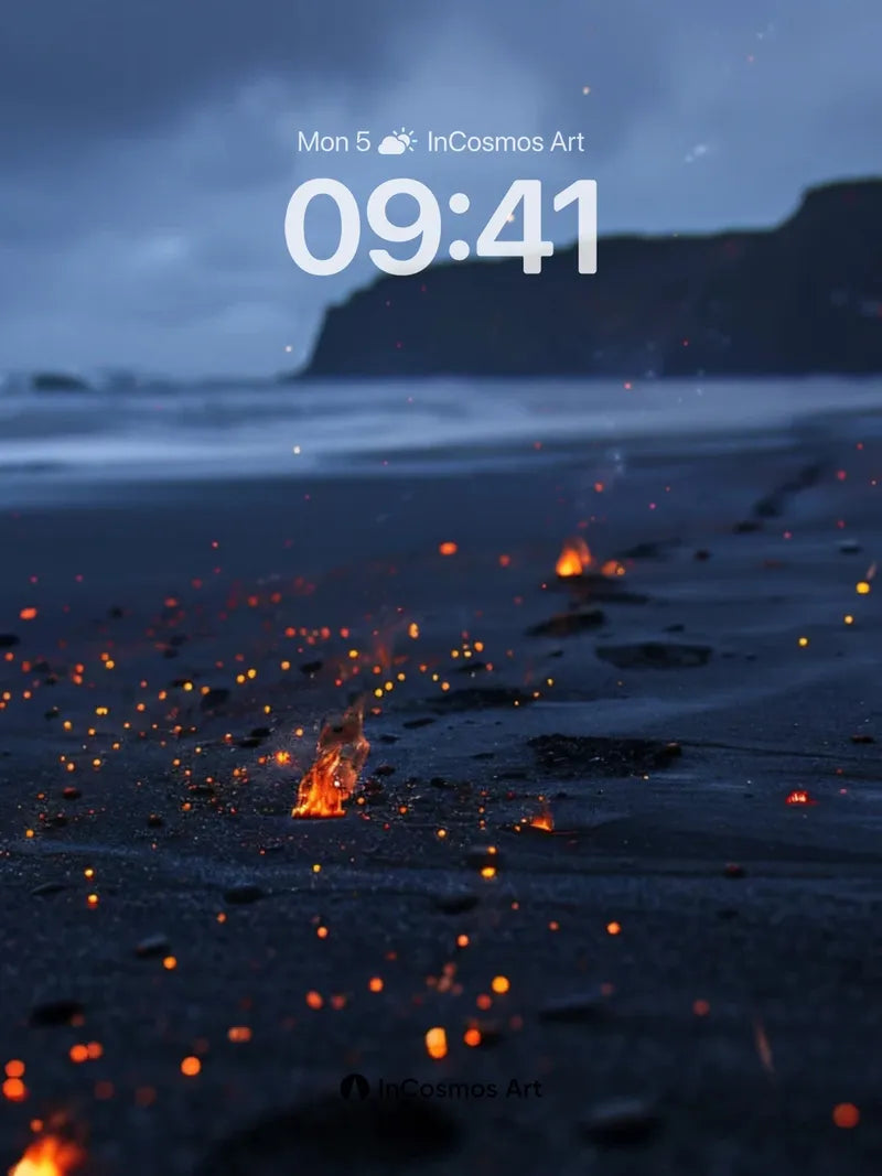 Ember Trail Wallpaper with Midnight Sea