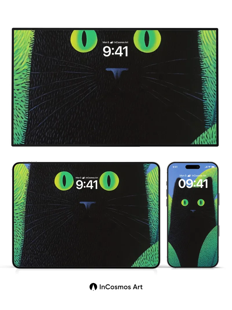 Midnight Whisker Wallpaper with Luminous Eyes