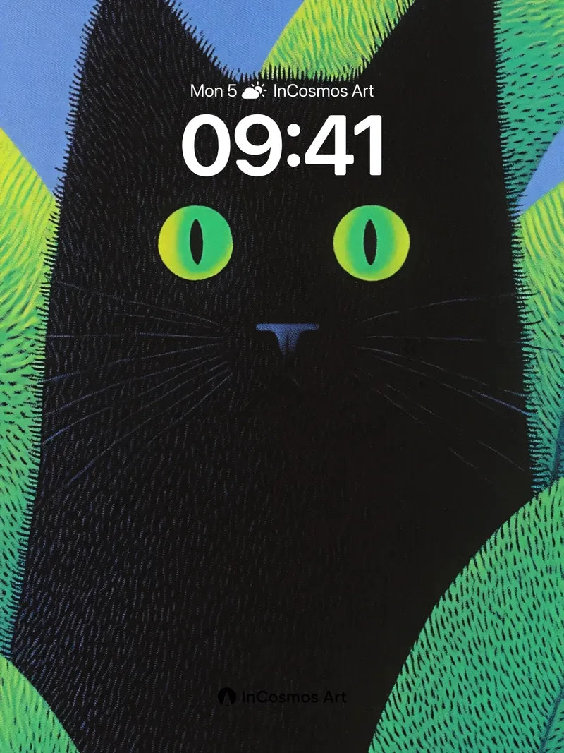 Midnight Whisker Wallpaper with Luminous Eyes