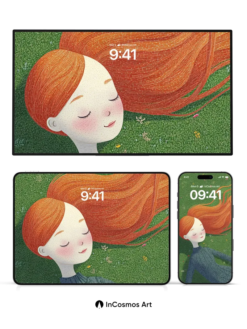 Serenity in Copper Tresses Wallpaper with Whispering Grass