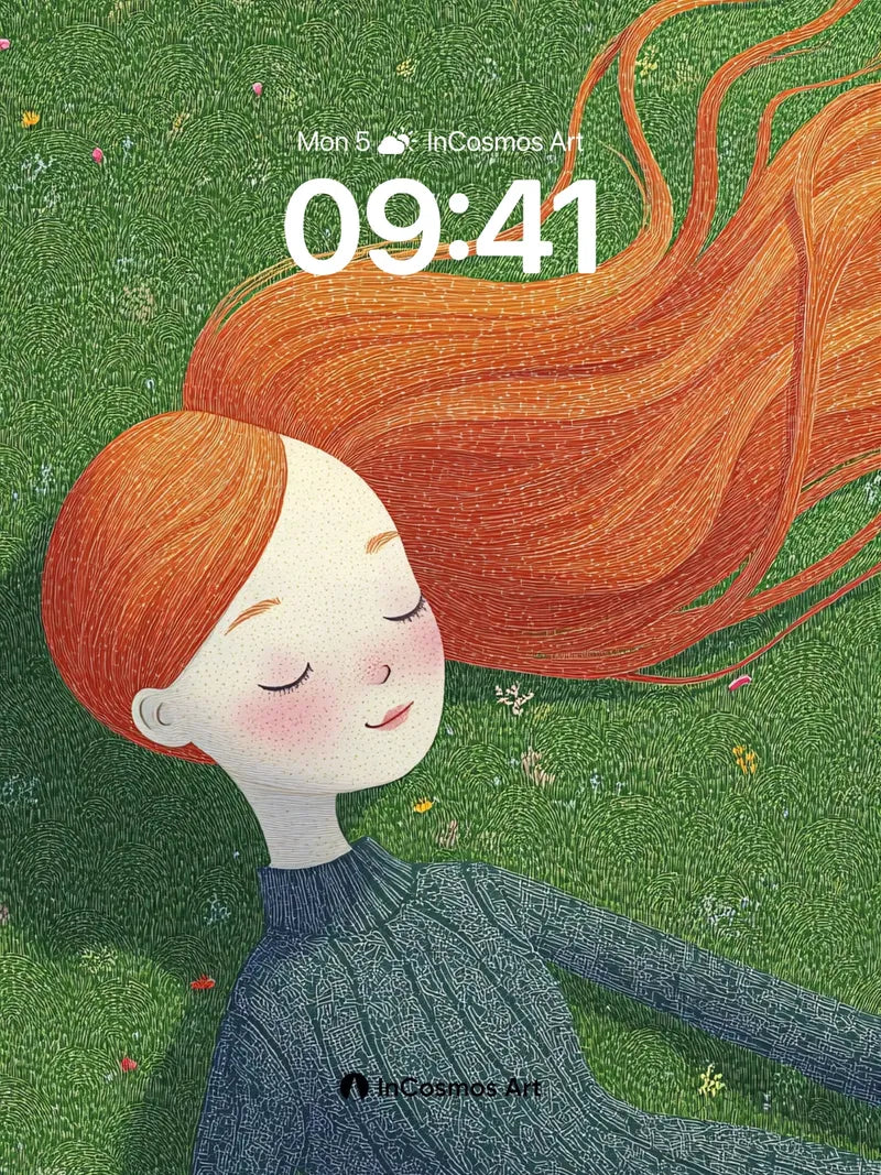 Serenity in Copper Tresses Wallpaper with Whispering Grass