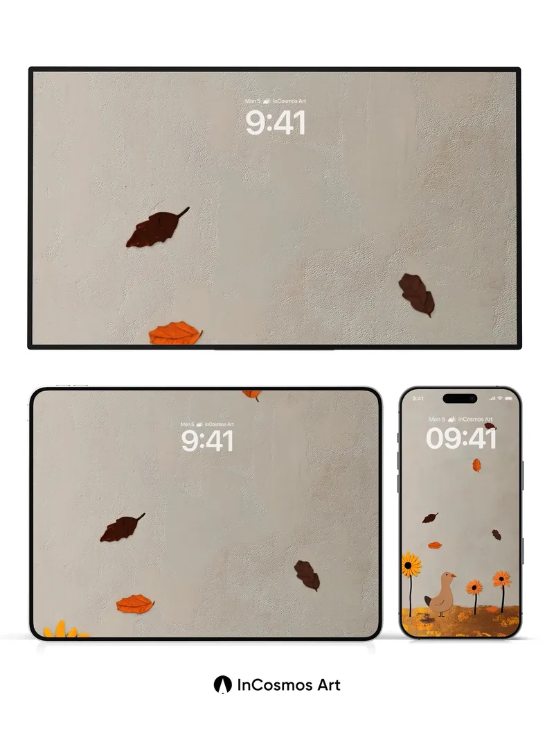 Autumn Whispers Wallpaper with Floating Leaves