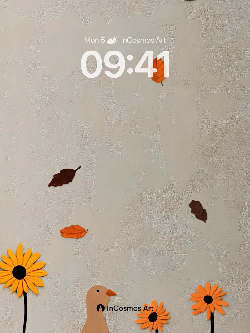 Autumn Whispers Wallpaper with Floating Leaves