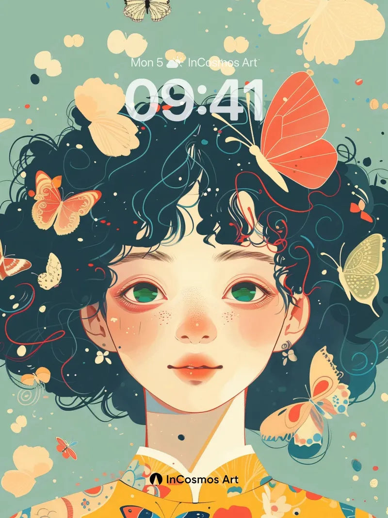 Whispering Butterflies Wallpaper with Curled Hair wallpaper for iPhone, iPad & Mac