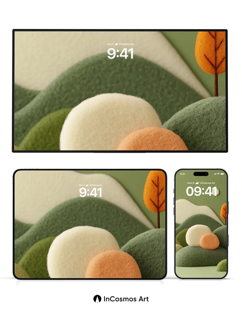 Soft Hues Wallpaper with Felted Landscape