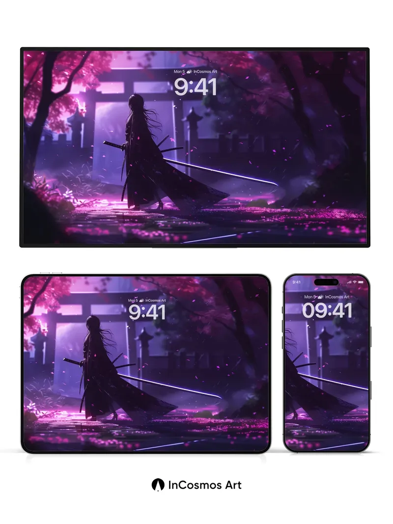 Mystic Sakura Wallpaper with Shadowed Blade