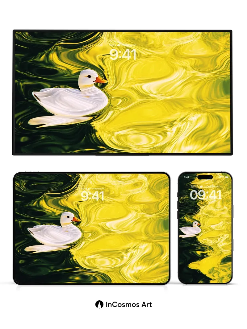 Golden Mirage Wallpaper with Floating Duck