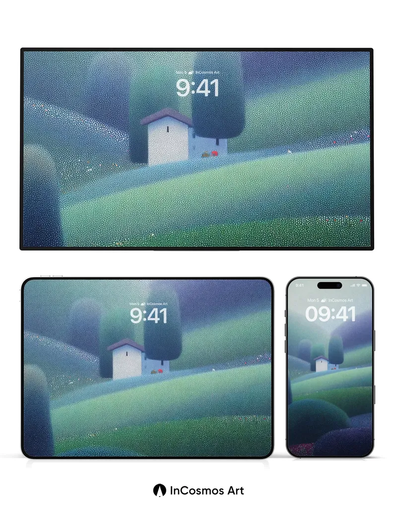 Mist-veiled Cottage Wallpaper with Dotted Hues