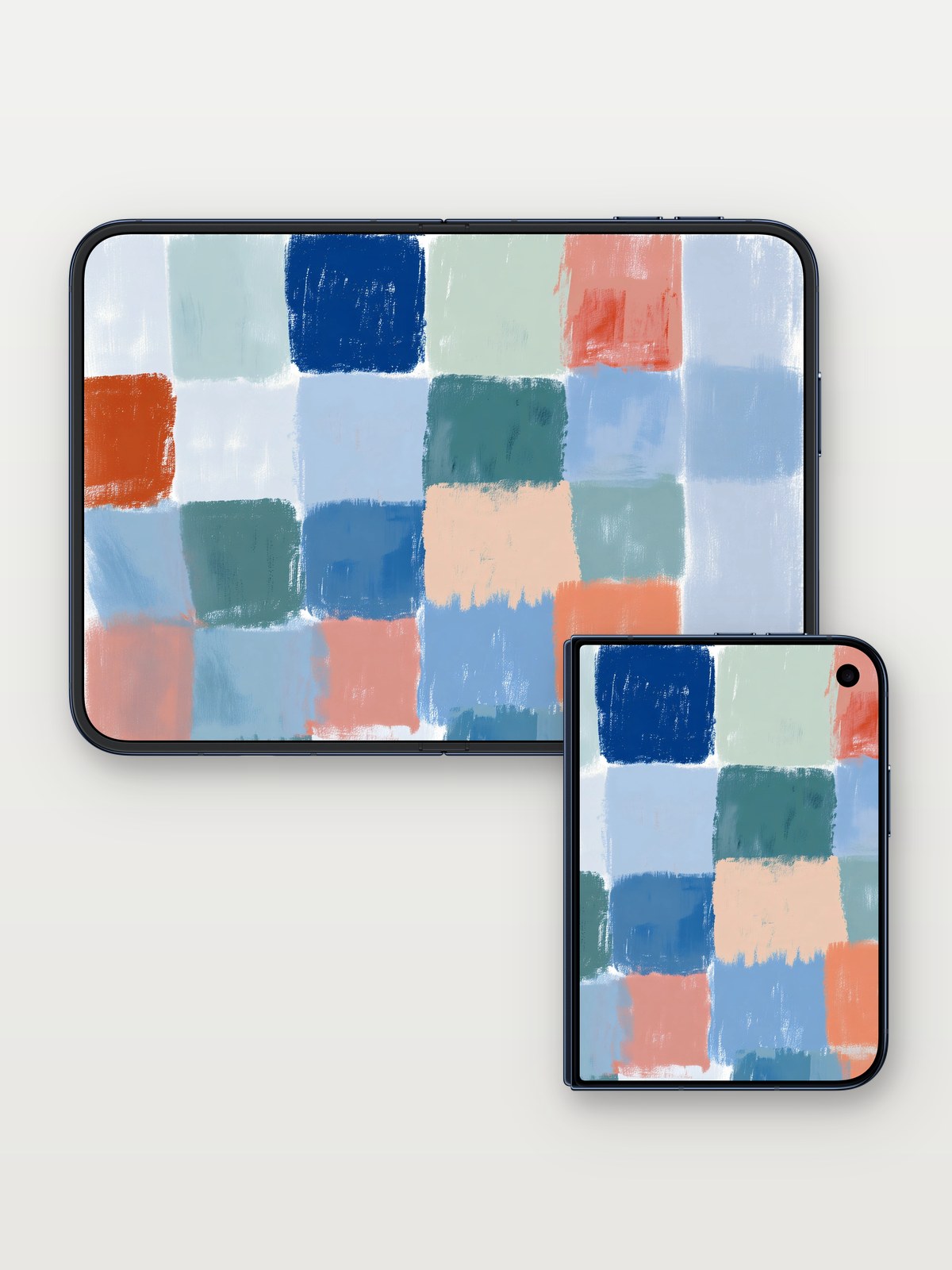 Pastel Harmony Abstract Wallpaper on iPhone Duo, open and closed
