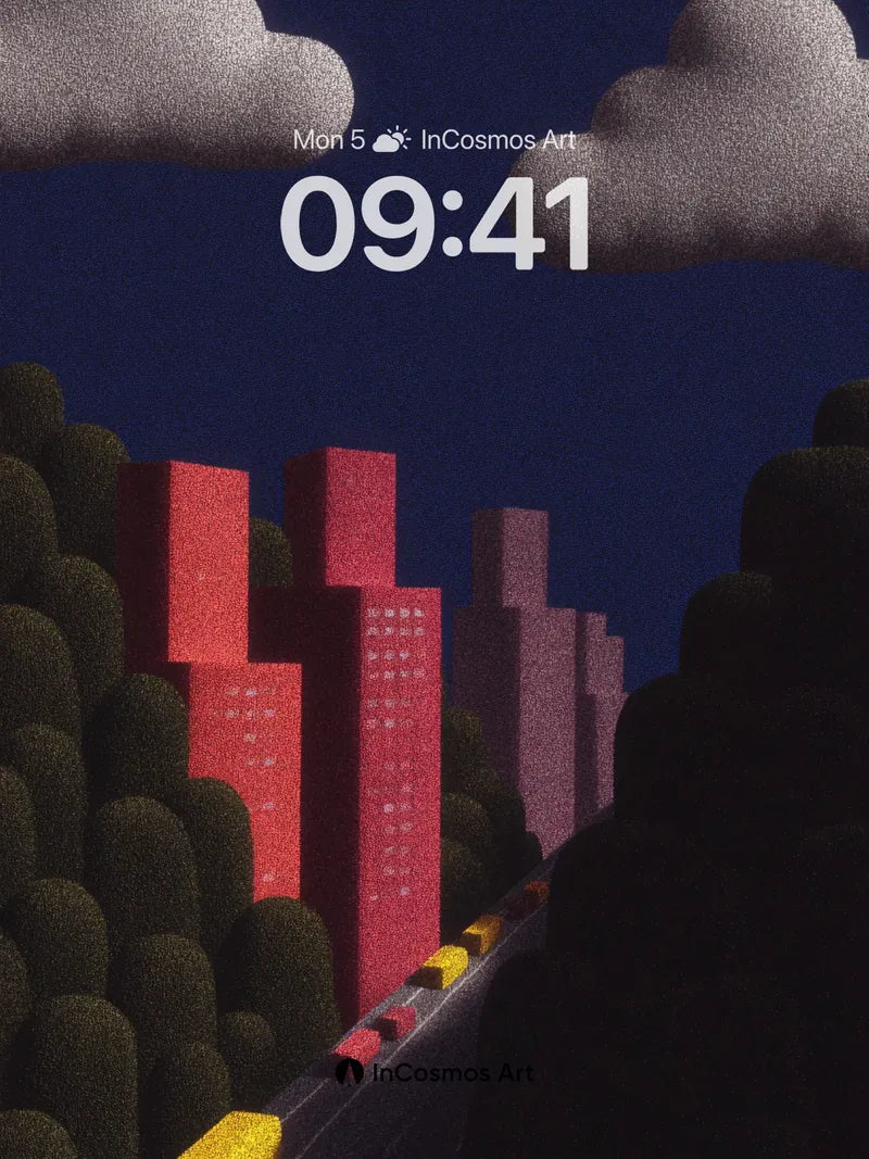 Surreal Cityscape Wallpaper with Floating Clouds