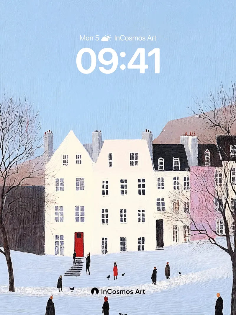 Silent Snowfall Wallpaper with Crimson Door