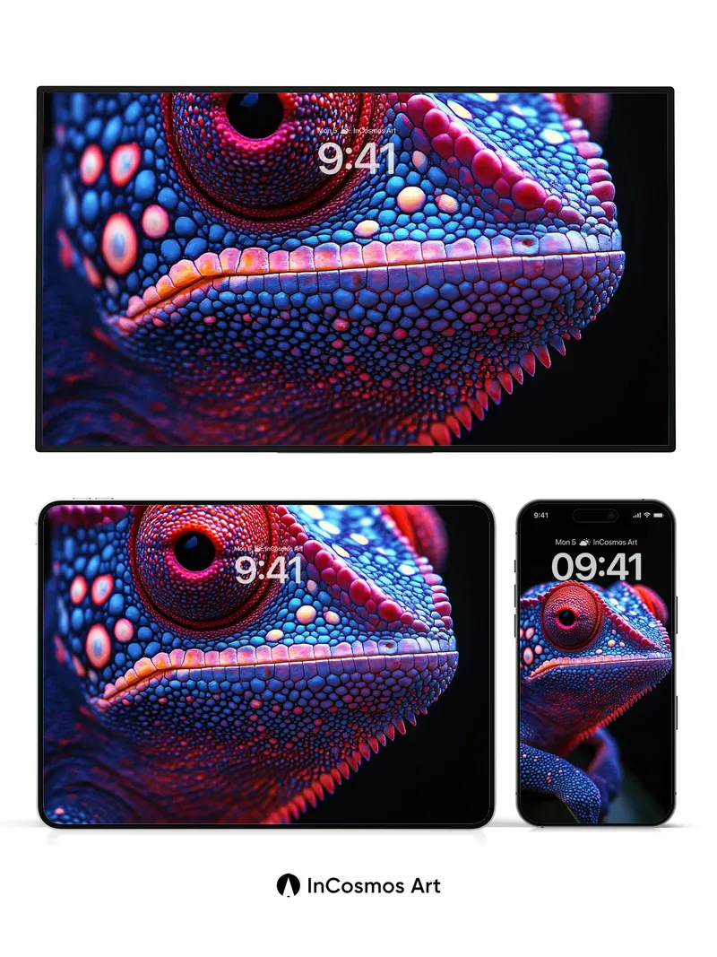 Electric Chameleon Wallpaper with Bioluminescent Scales