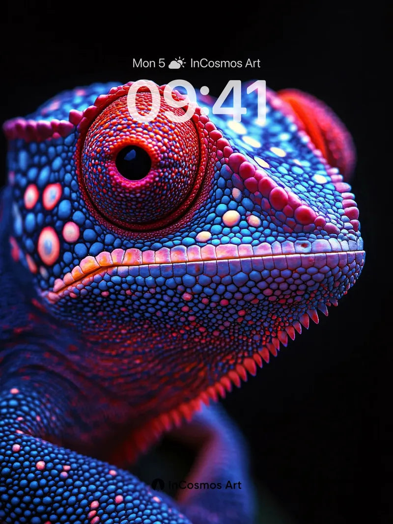 Electric Chameleon Wallpaper with Bioluminescent Scales