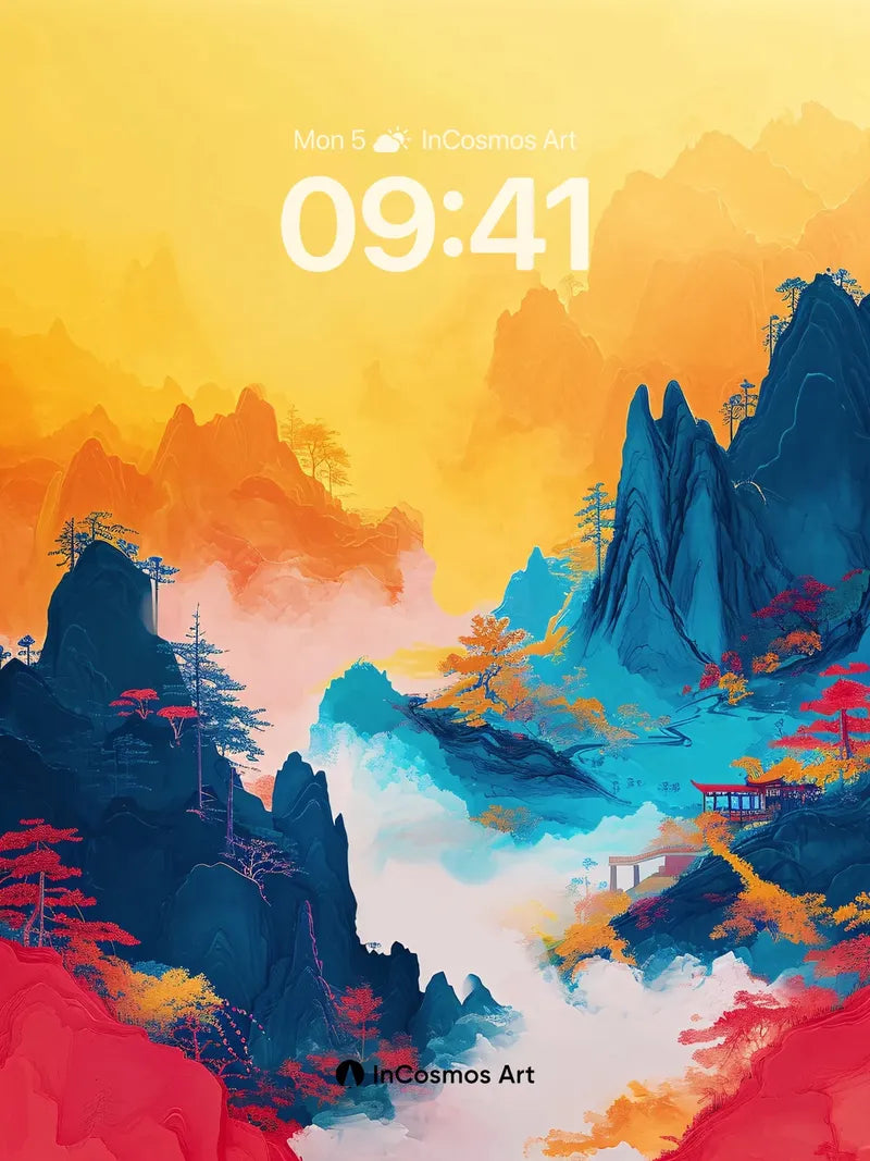 Crimson Mist Wallpaper with Floating Peaks