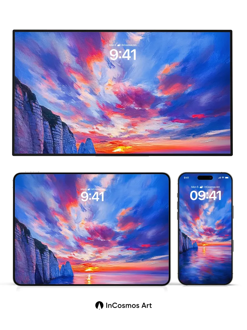 Crimson Skyline Wallpaper with Cliff Reflections