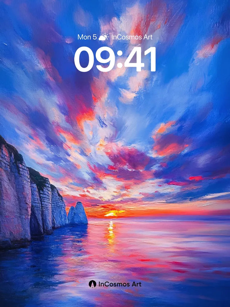 Crimson Skyline Wallpaper with Cliff Reflections