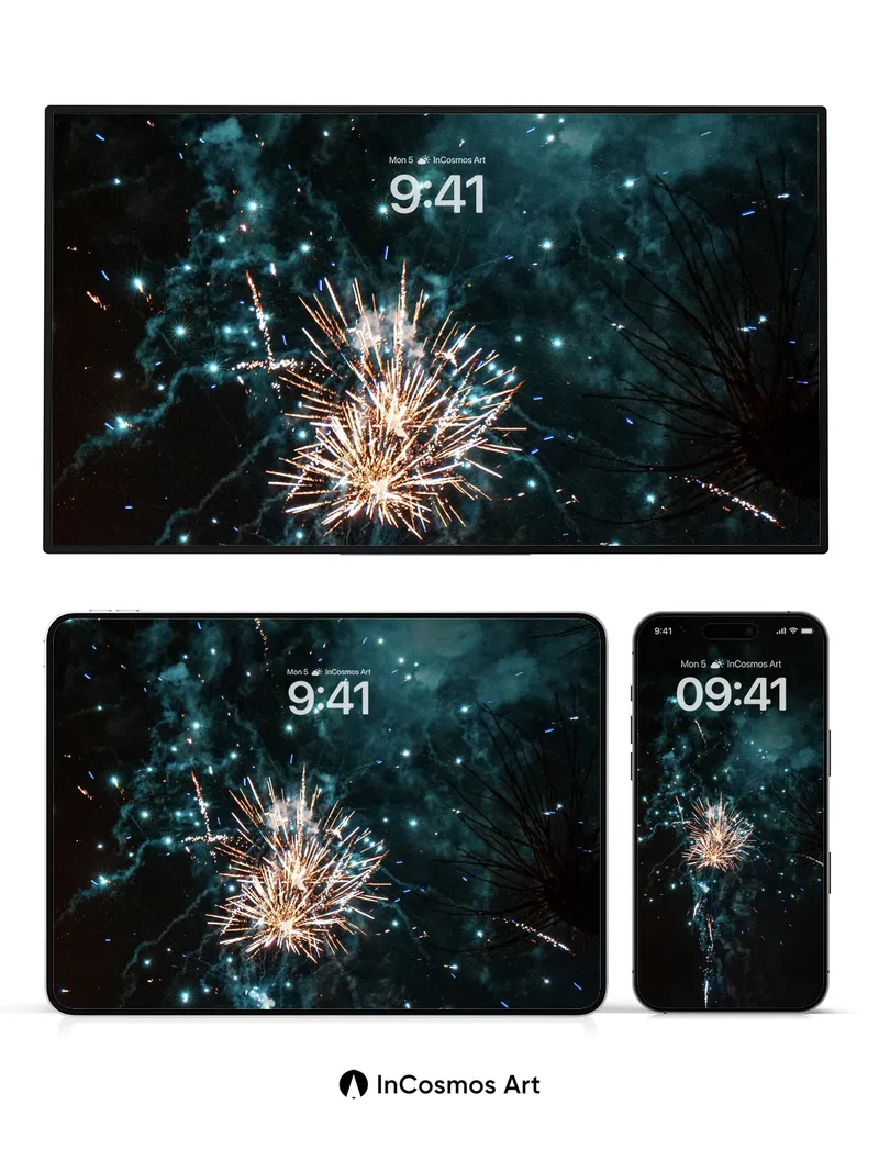 Celestial Burst Wallpaper with Starlit Smoke