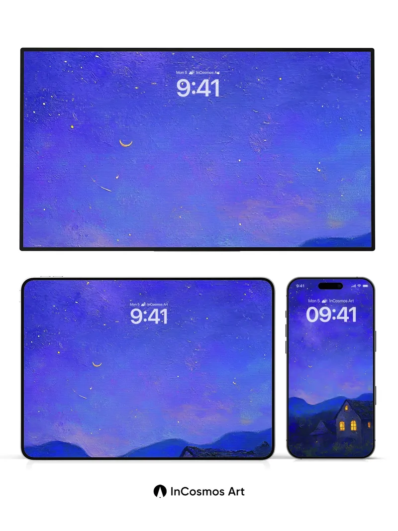 Starry Hush Wallpaper with Moonlit Windows