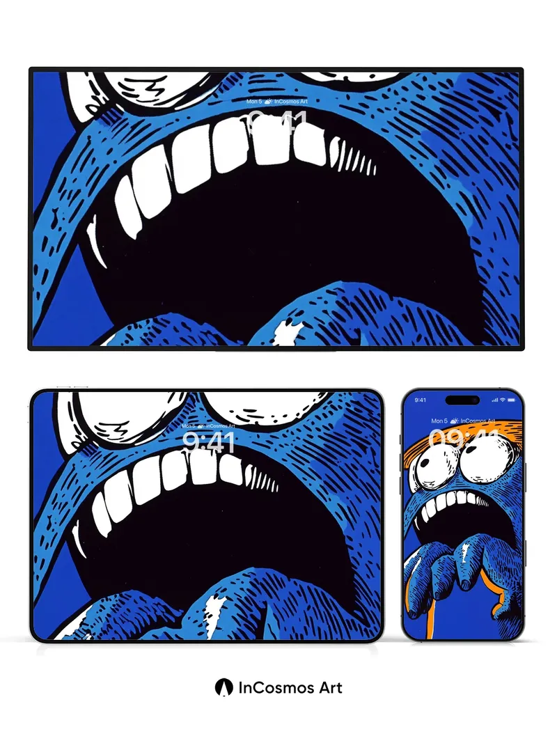 Screaming Blue Creature Wallpaper with Pop Art Energy