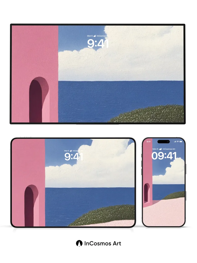 Serene Pink Horizon Wallpaper with Arched Whisper