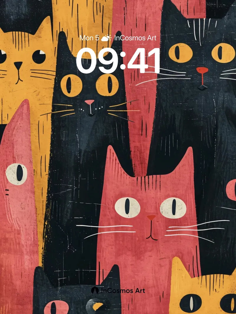 Whimsical Cat Parade Wallpaper with Bold Stripes