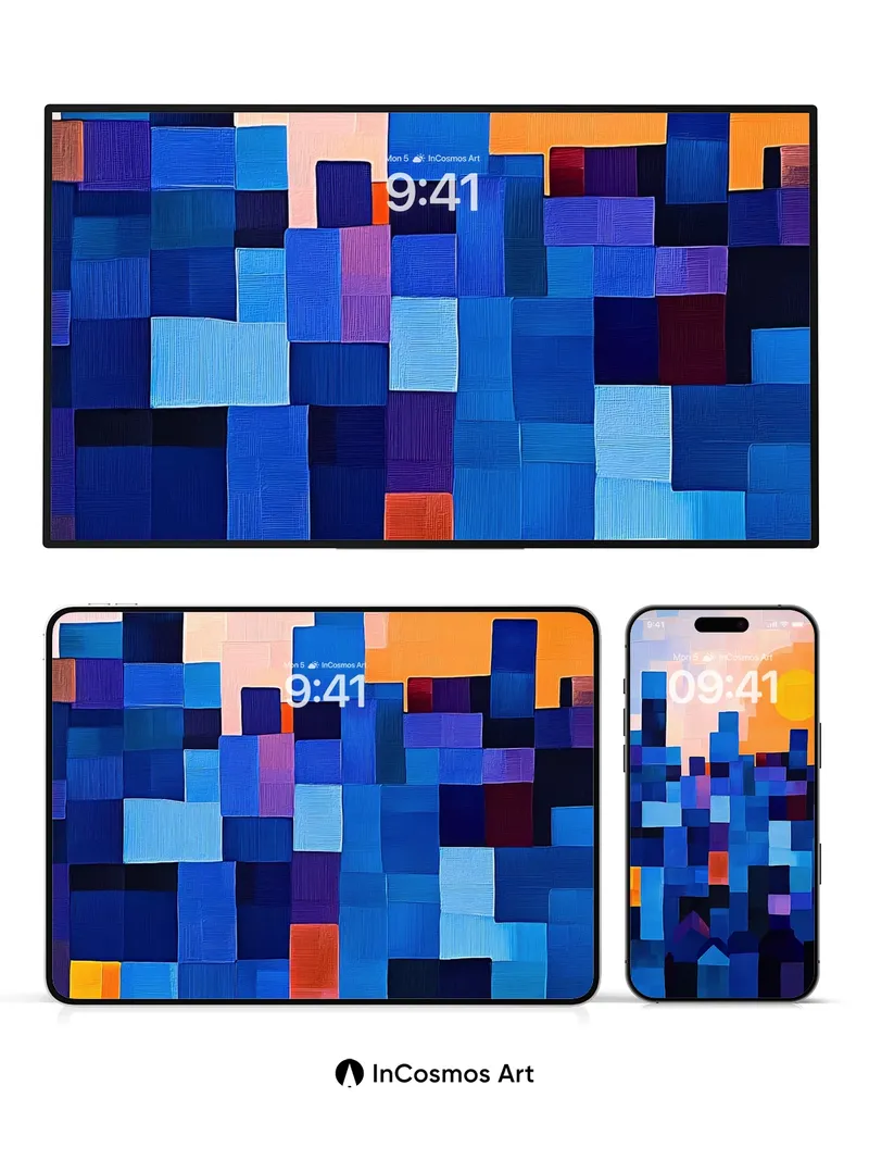 Cobalt Cityscape Wallpaper with Sunset Pulse